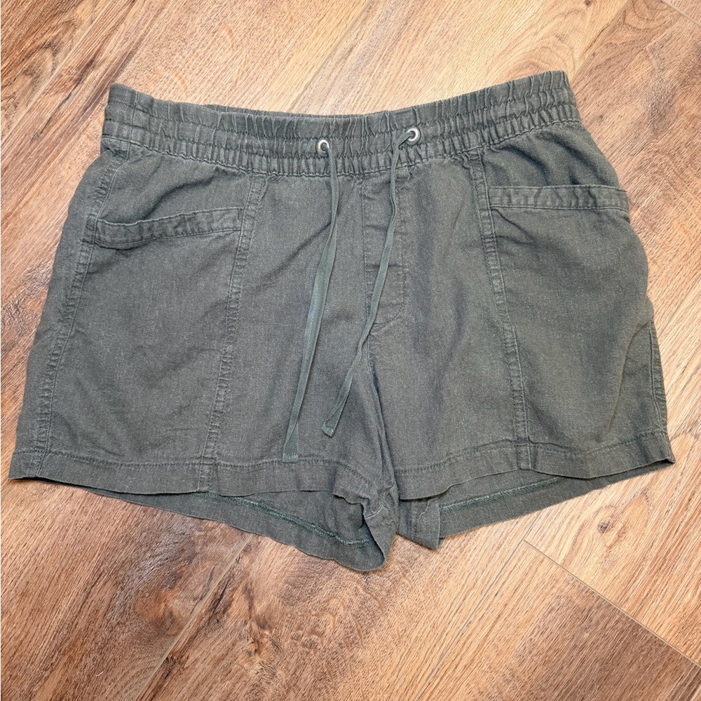 Gap Linen Blend Pull On Shorts Medium Green Elastic Waist Drawstring Summer